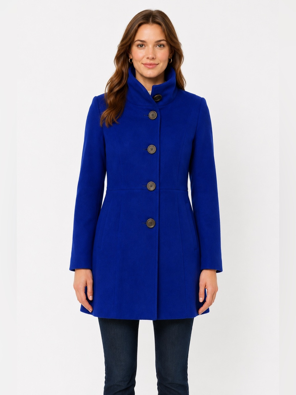 J.Crew City Coat Wool Blend Cobalt Blue Stand Collar Coat Size 2